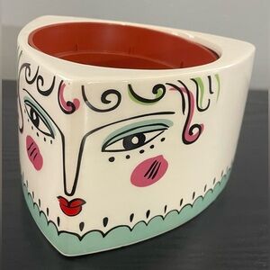 Rare Face Lady Triangular Ceramic Plant Holder Art Mid Century Modern Decor